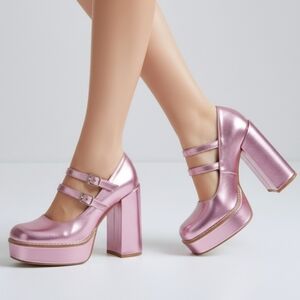 Steve Madden Twice Mary Jane Metallic Pink Platform Pumps Women's Sz 6.5